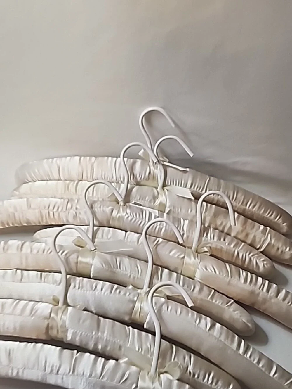 Lot of 8 Vintage Ivory Satin Padded Hangers 15.5